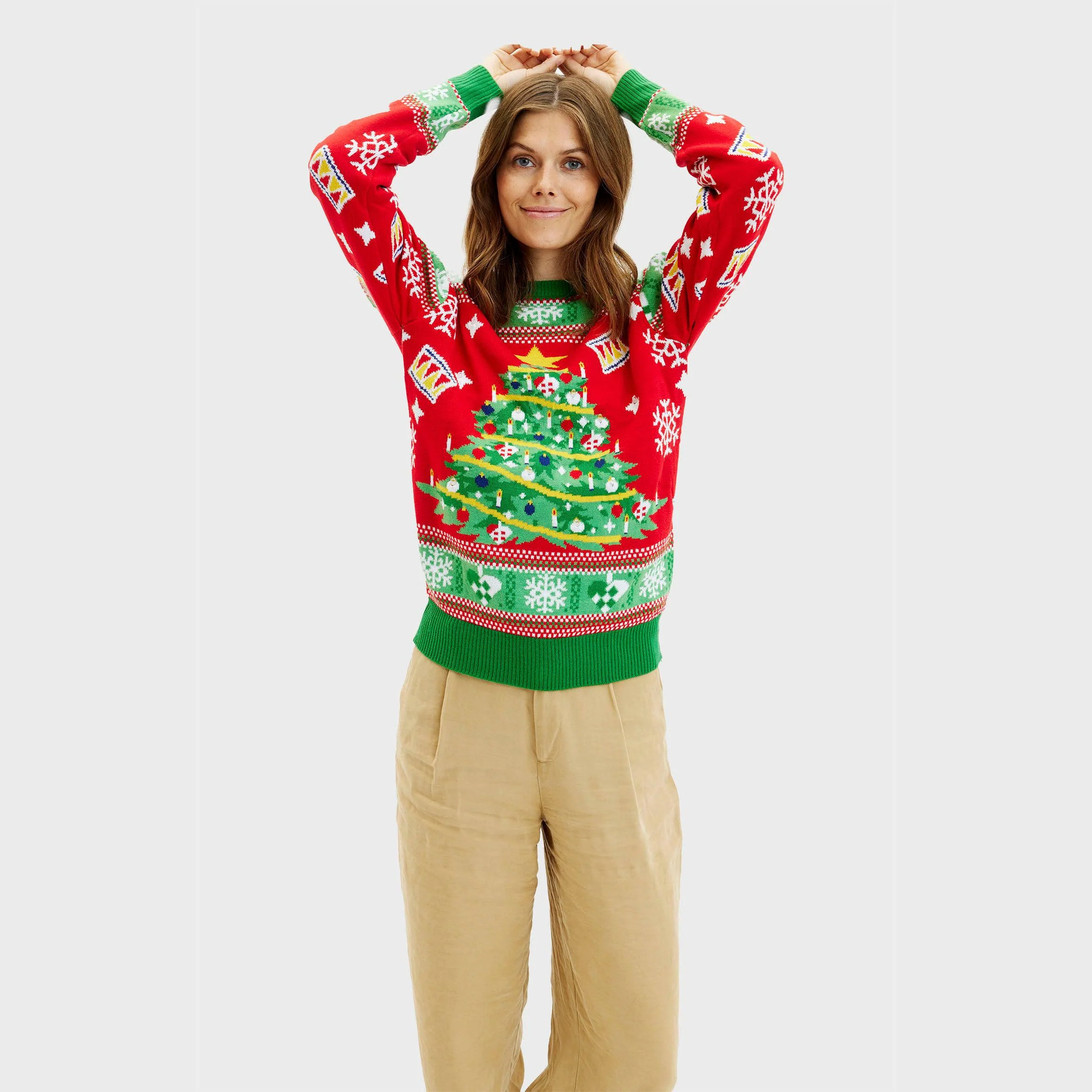 Weihnachtspulli Mit Weihnachtsbaum LED Rot - Damen - Image 5